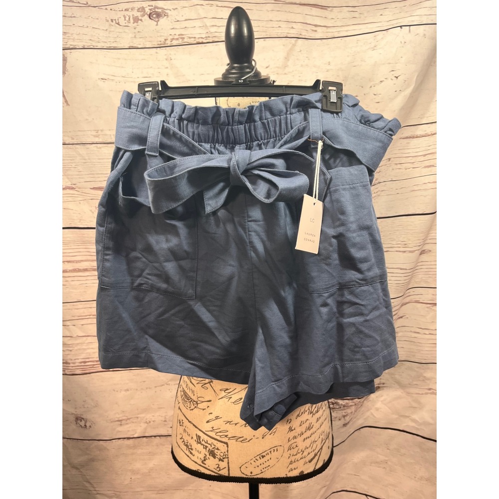 LC Lauren Conrad Blue Paperbag Waist Shorts XXL NWT Cotton Blend Tie Front